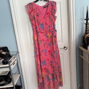 Karl Lagerfeld Pink Floral Ruffle High-Low Maxi Dress